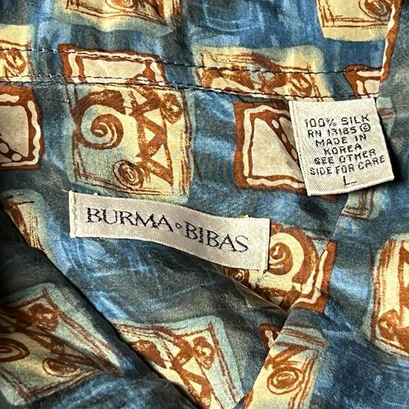 Vintage Burma Bibas Hawaiian‎ Shirt Mens L Silk Geometric Tribal Aztec Tropical - Picture 3 of 5